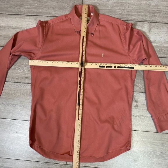 Vintage Yves Saint Laurent YSL Shirt Button Down Long Sleeve Peach Medium - Picture 9 of 9